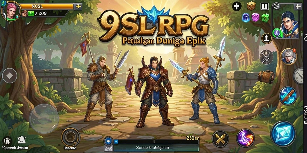 Screenshot gameplay 9SL yang menunjukkan pertarungan karakter RPG.