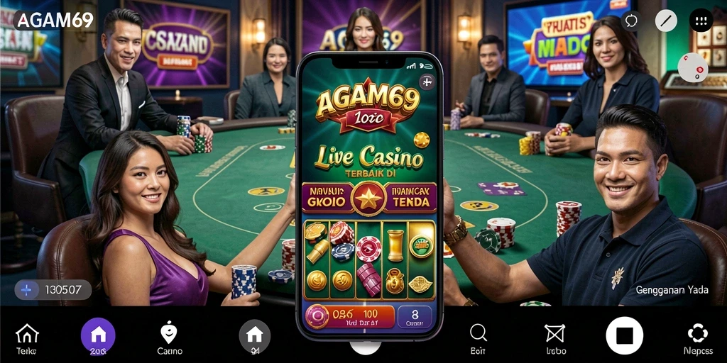 Screenshot AGAM69 menampilkan dealer yang berinteraksi dengan pemain dalam permainan Live Casino.