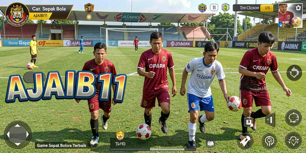 Tampilan gameplay AJAIB11 menampilkan aksi sepak bola yang realistis dan seru.