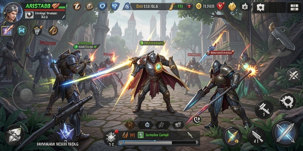 Screenshot gameplay ARISTA88 yang menampilkan aksi pertempuran SLG.