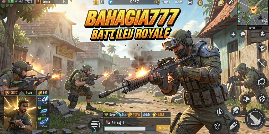 Tampilan gameplay seru di BAHAGIA777 dengan aksi Battle Royale.
