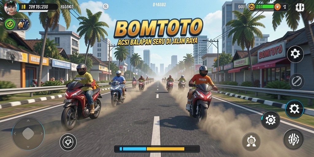 Gameplay seru di BOMTOTO dengan balapan yang menegangkan.
