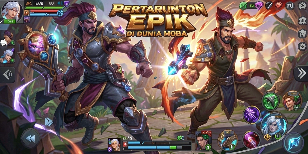 Tangkapan layar menampilkan pertarungan seru dalam E88 dengan karakter unik.