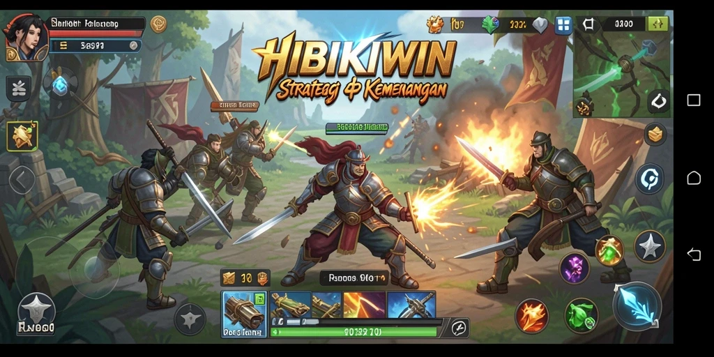 Tampilan gameplay HIBIKIWIN menunjukkan pertempuran strategi yang mendebarkan.