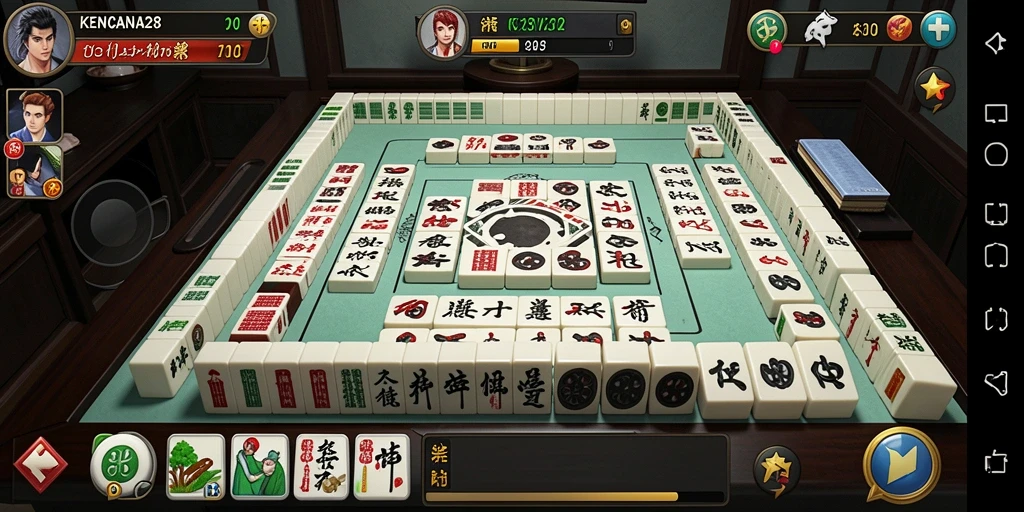 Tampilan gameplay KENCANA28 yang seru dengan ubin Mahjong.