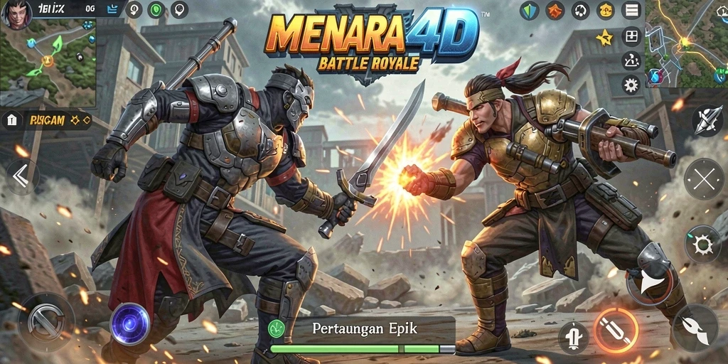 Tampilan gameplay seru dari MENARA4D selama pertarungan Battle Royale.