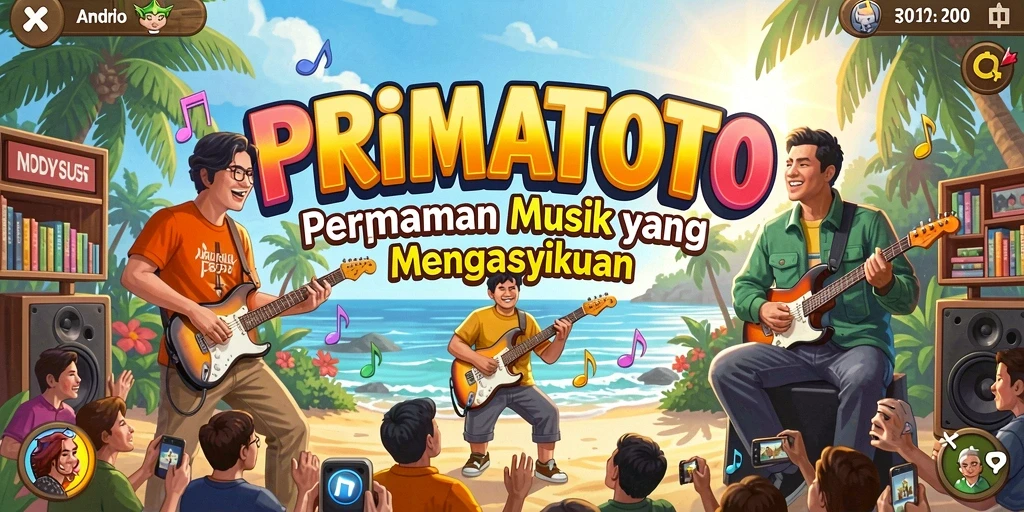 Screenshot utama PRIMATOTO menunjukkan gameplay musik yang menarik.