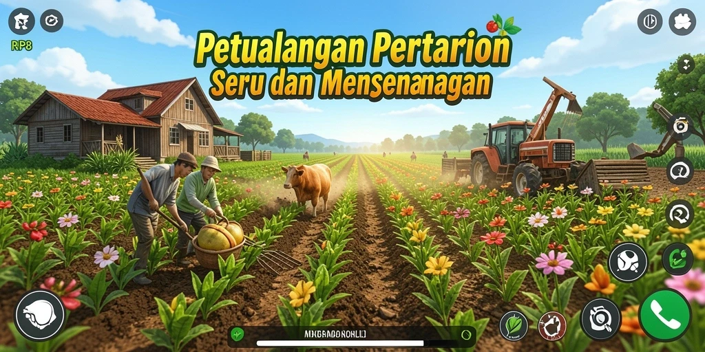 Screenshot dari gameplay <strong>RP8</strong> menampilkan suasana pertanian yang menakjubkan.