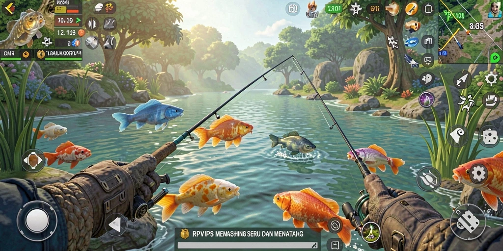 Tampilan menarik dari gameplay RPVIP8 saat memancing ikan.