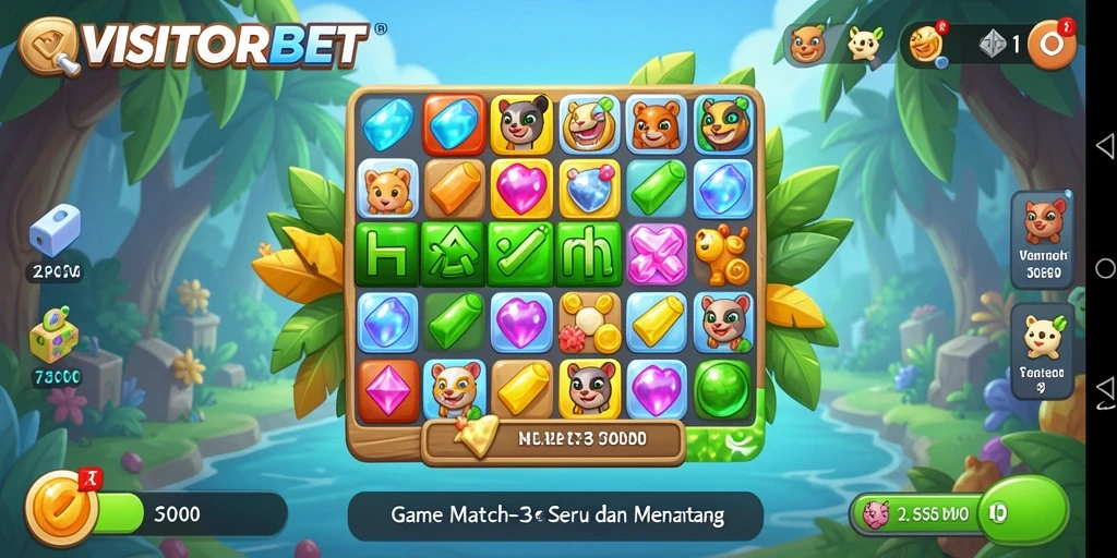 Tampilan gameplay VISITORBET dengan tantangan Match-3 yang menyenangkan.