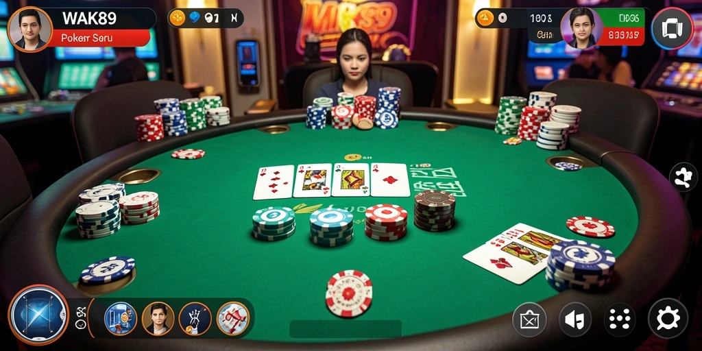 Screenshot gameplay WAK89 yang menampilkan suasana meja Poker yang seru.